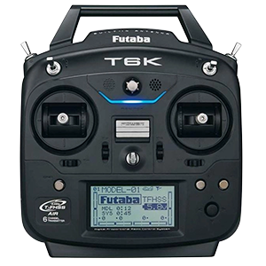 A typical R/C transmitter with sticks and switches